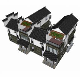 徽派建筑别墅模型，现代新中式风格建筑