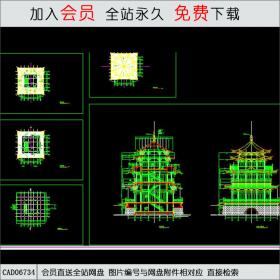 云峰烟水阁平立面建筑图CAD