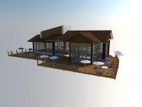 T149 湿地公园滨水临水建筑设计木屋 中式木质茶楼茶室 露...