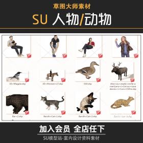 T488室内外老人小孩人物宠物动物猫狗鱼鸟草图大师su精品...