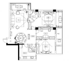 新中式两居室装修全套施工图设计