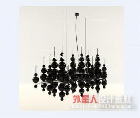[现代吊灯] 现代黑色玻璃吊灯3D模型ID：210336 k11043