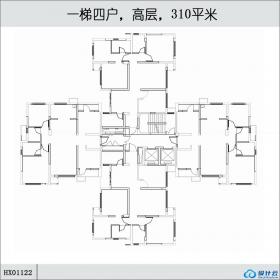 HX01122一梯四户，高层，310平米