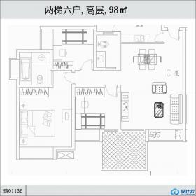 HX01136两梯六户,高层,98㎡