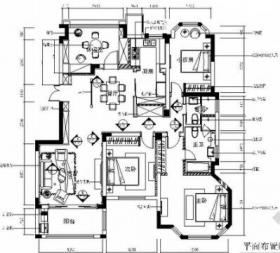 现代简欧风格四居室施工图（含客厅效果图）