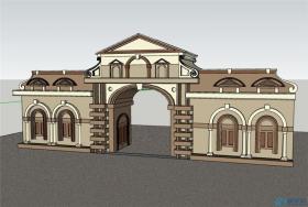 SU01066小区大门欧式设计su模型草图大师sketchup