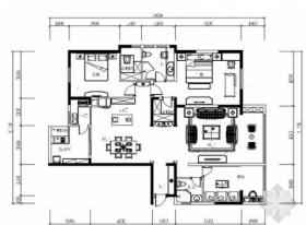 [成都]独特现代美式三居室样板间CAD装修施工图（含软装...