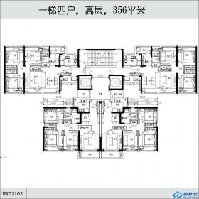 HX01102一梯四户，高层，356平米