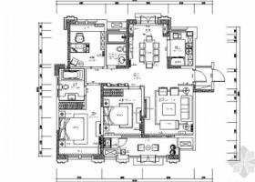 [芜湖]108㎡新中式三居室装修CAD施工图（含效果图，物料...