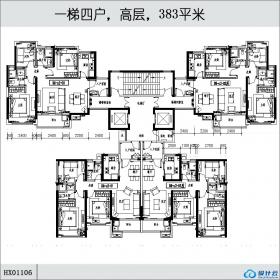 HX01106一梯四户，高层，383平米