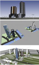 SJ002步行街商业街综合体建筑草图大师模型su城市广场景观