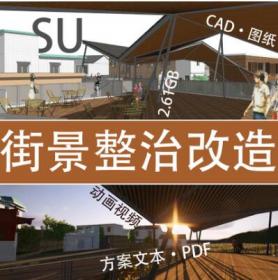 美丽乡村商业街改造建筑景观立面整治CAD图纸SU模型动画文...