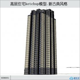 SU06341高层住宅，西方新古典风格，33层