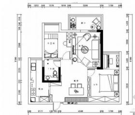 [湖北]简约大气现代两居室室内装修施工图（含效果）