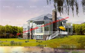 NO01937湖边别墅建筑方案设计海滨自建房图纸cad平立剖效果图