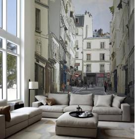 立体感十足的城市背景壁画：现代家居室内设计