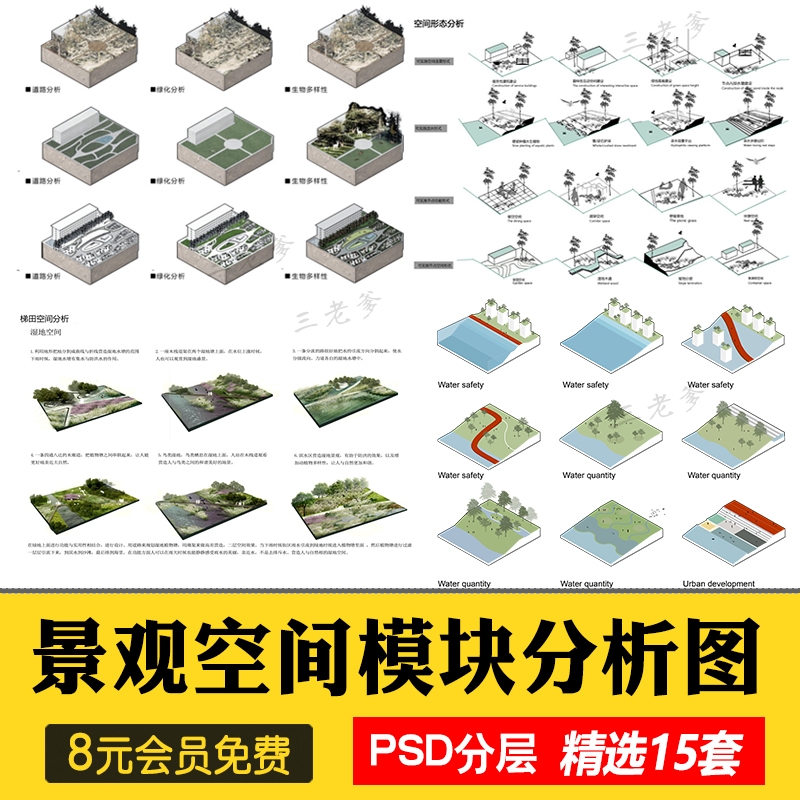 景观前期分析图设计ps湿地空间模块PSD素材竞赛风小清新效果图-1