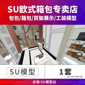 T988草图大师现代欧式皮包包箱包专卖店货架展示室内设计...-1