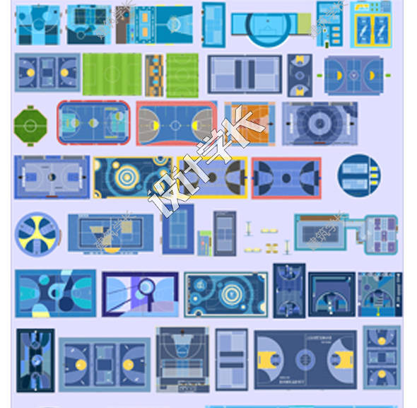 体育运动活动场地PS平面篮球足球羽毛彩平图PSD分层素材-1