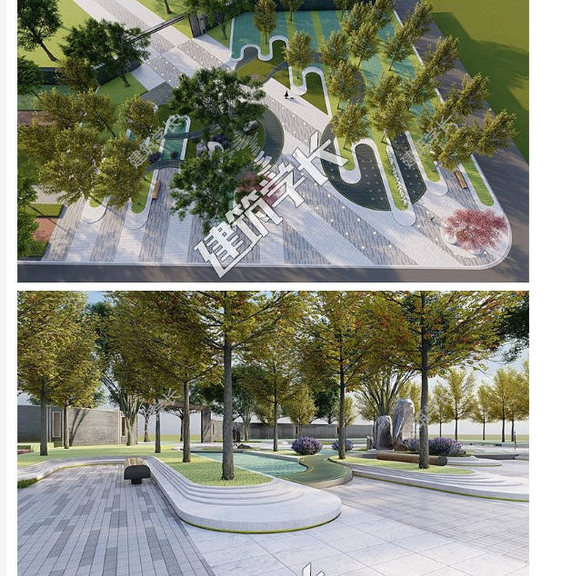 公园街头绿地口袋公园城市市民公园CAD+彩平面PSD+SU模型+LUMION10全套-1