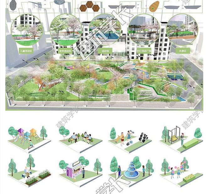 城市社区公园广场设计全整套方案CAD平面SU模型PSD展板-1
