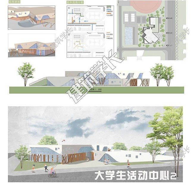 大学生活动中心建筑设计全套方案CAD平立SU模型PSD展板-1