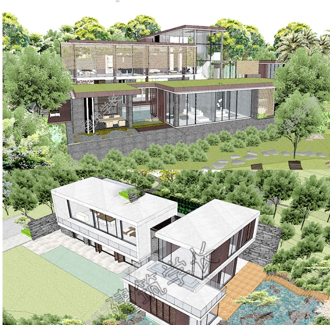 全新现代民宿别墅建筑SU模型CAD合集 度假村自建房草图大师-1