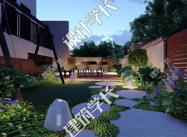 现代别墅SU模型自建洋房庭院屋顶花园阳台露台园林-1